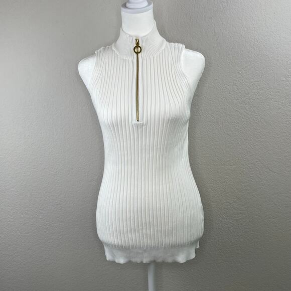 Belldini Black Label White Quarter Zip Mock Neck Sleeveless Sweater Plus 1X NWT - Picture 14 of 15